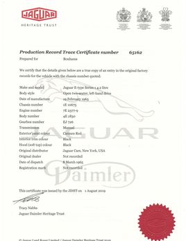 Jaguar Heritage Certificate