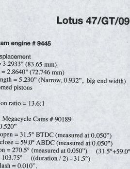 Lotus 47 Engine specs