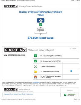 CARFAX Vehicle History Report for this vehicle SCBZB25 E8 YCX63302