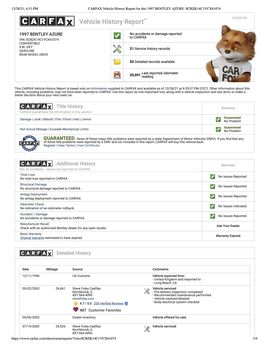 CARFAX Vehicle History Report for this 1997 BENTLEY AZURE SCBZK14 C1 VCX61074