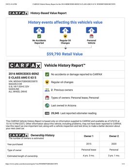 CARFAX Vehicle History Report for this 2016 MERCEDES BENZ E CLASS AMG E 63 S WDDHH7 GBXGB233870