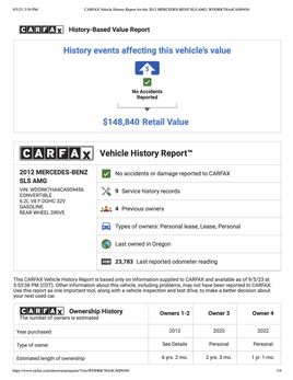 CARFAX Vehicle History Report for this 2012 MERCEDES BENZ SLS AMG WDDRK7 HA4 CA009456