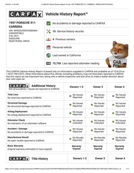 CARFAX 1997 PORSCHE 911 CARRERA WP0 DA2993 VS385464