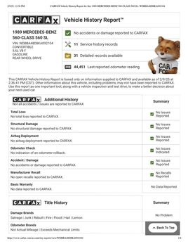 1989 MBZ CARFAX Vehicle History Report