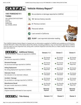 CARFAX Vehicle History Report for this 1997 PORSCHE 911 TURBO WP0 AC2997 VS375890