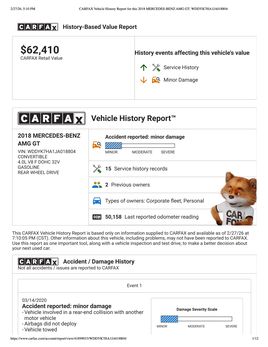 CARFAX Vehicle History Report for this 2018 MERCEDES BENZ AMG GT WDDYK7 HA1 JA018804