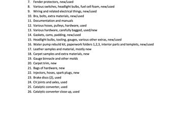 Lotus Esprit parts list